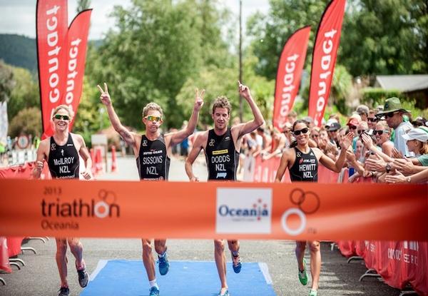  The NZ team winning the Oceania Mixed Relay Championship at Kinloch in February 2013.